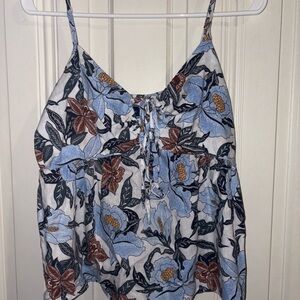 Floral Spaghetti Strap Top - Blue and Brown
